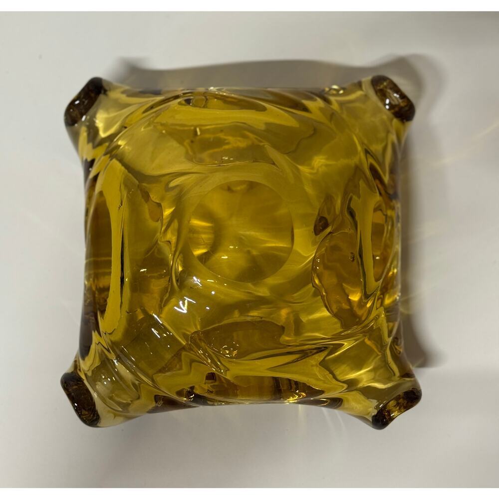 Vintage Hand Blown Amber Glass Ashtray. - Picture 4 of 4